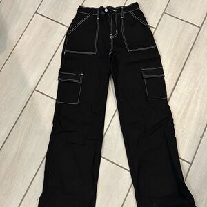 Black Cargo Pants with White Stitching